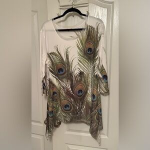 Indigo Soul Long Sleeve Top with Peacock Feather Design